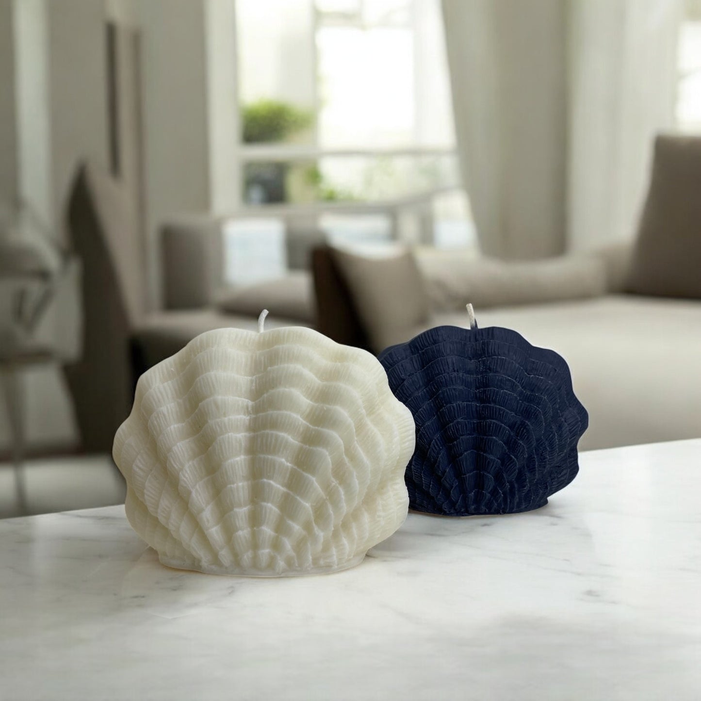 Bougie sculptée en forme de coquillage réaliste, cire végétale parfumée, idéale pour une ambiance cocooning et chaleureuse, couleur clair et noir – HO'MAHA