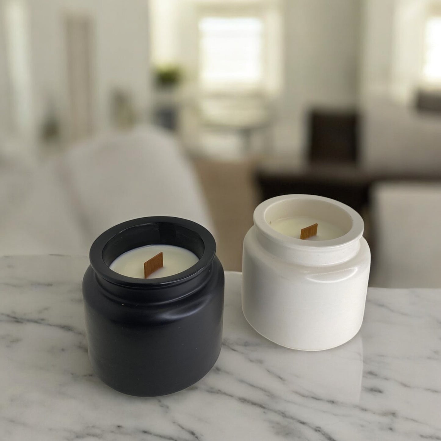 Bougie parfumée duo, fabriquée en France, dans un pot Jesmonite fait main, style épuré et élégant – HO'MAHA.