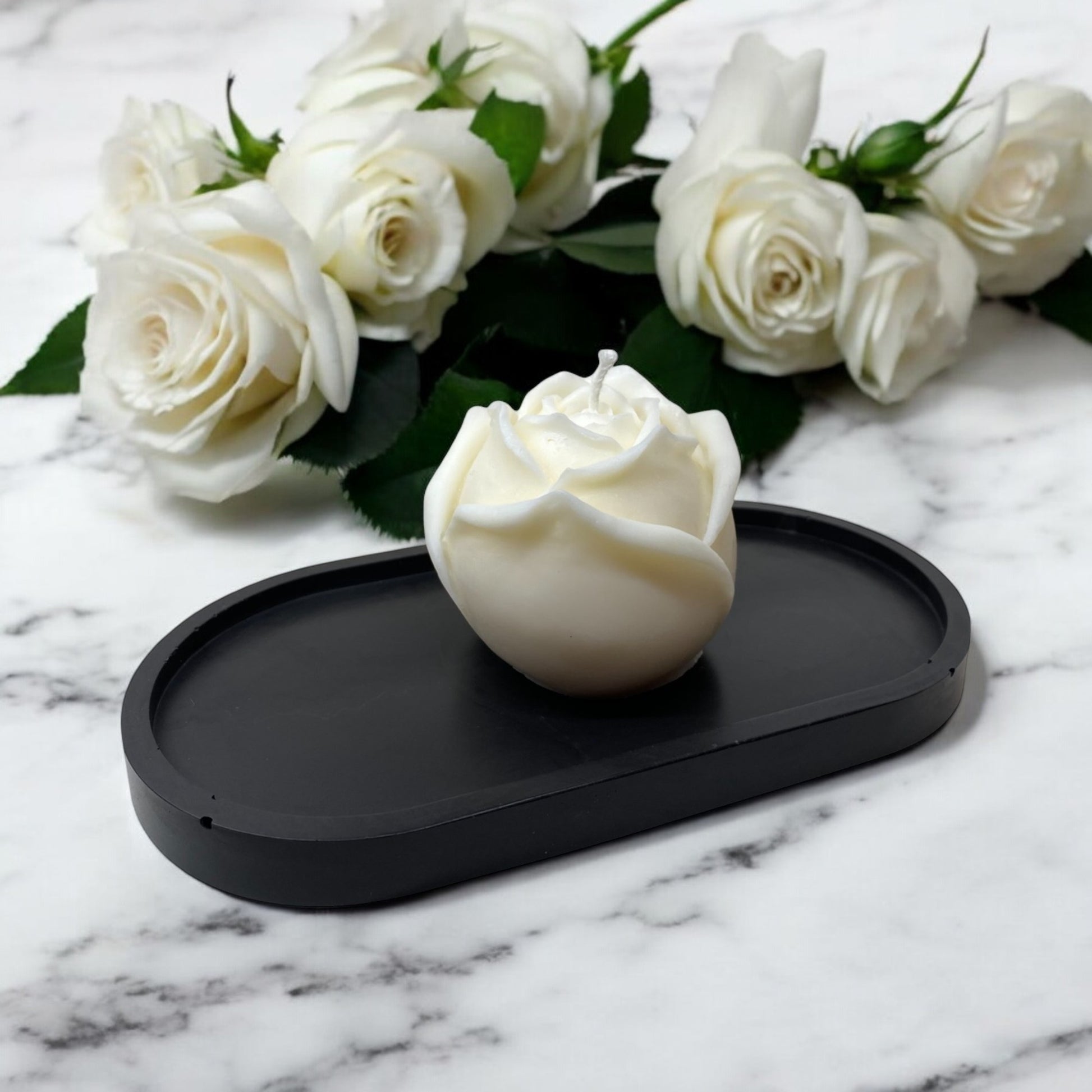 Bougie décorative parfumée en cire végétale, fleurs en forme de rose, couleur blanche, fabriquée à la main – HO'MAHA.