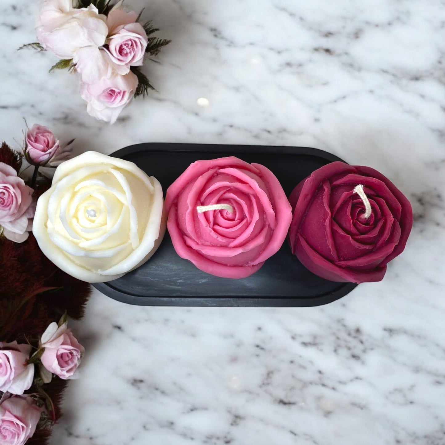 Bougie décorative parfumée en cire végétale, fleurs en forme de roses, couleur tricolore, fabriquée à la main – HO'MAHA.