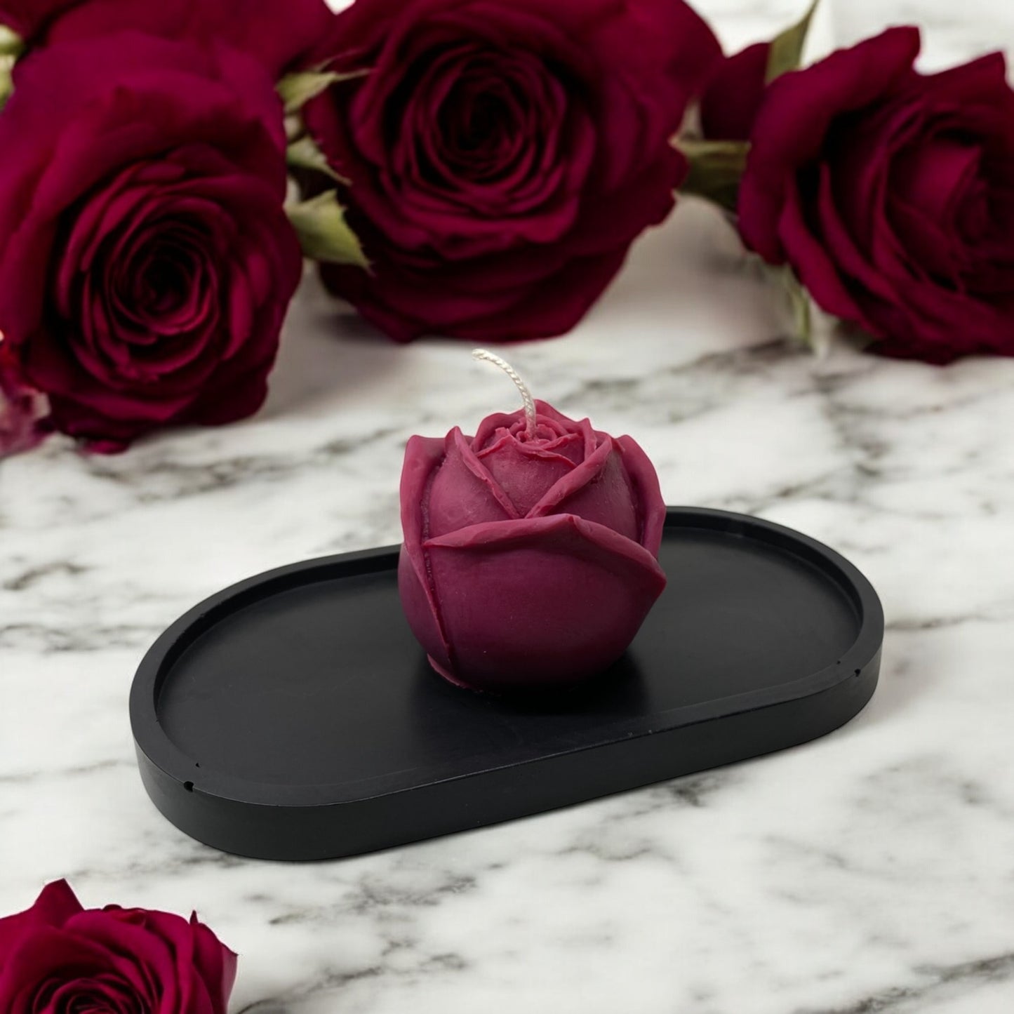 Bougie décorative parfumée en cire végétale, fleurs en forme de rose, couleur bordeaux, fabriquée à la main – HO'MAHA.