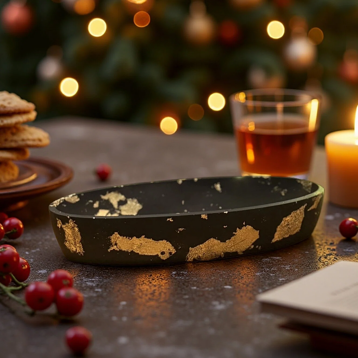 Plateau Éclat d'Or en Jesmonite noire et dorée – HO'MAHA